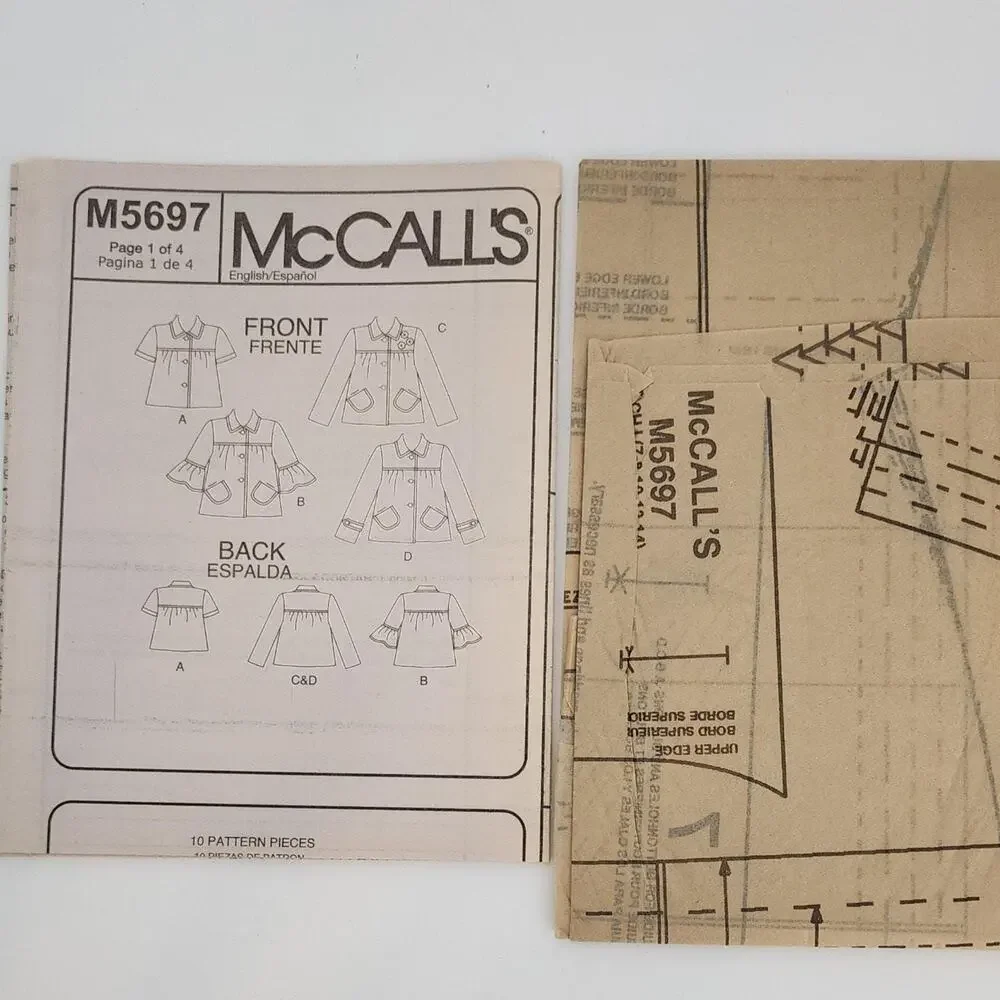 McCalls Sewing Pattern M5697 Girls Unlined Jacket Sz 7-8-10-12-14 Uncut